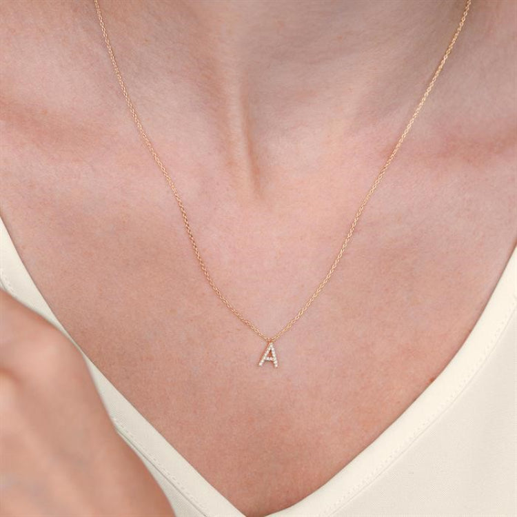 1/20 Ctw Initial 'T' Round Cut Diamond Pendant With Chain in 14K White Gold