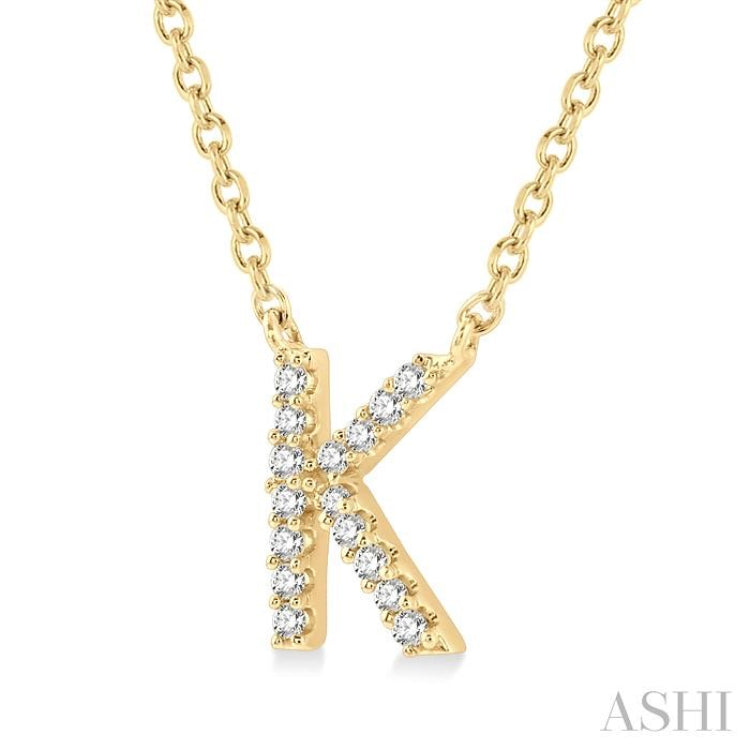 1/20 Ctw Initial 'K' Round Cut Diamond Pendant With Chain in 10K Yellow Gold