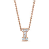 Rose gold finish sterling silver micropave i initial pendant with simulated diamonds on 18 curb chain