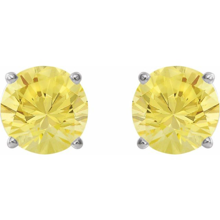14K White 7 mm Lab-Grown Yellow Sapphire Stud Earrings