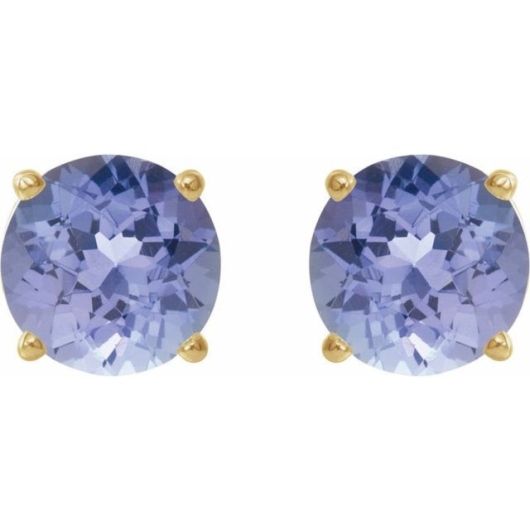14K Yellow 7 mm Natural Tanzanite Stud Earrings