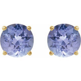 14K Yellow 7 mm Natural Tanzanite Stud Earrings