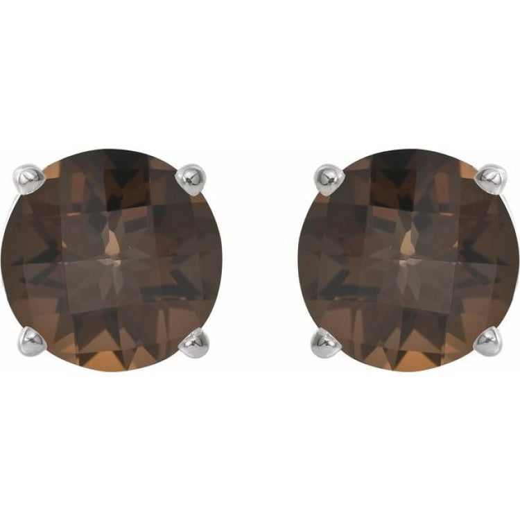 Platinum 7 mm Natural Smoky Quartz Stud Earrings