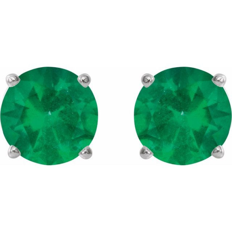 Sterling Silver 7 mm Lab-Grown Emerald Stud Earrings