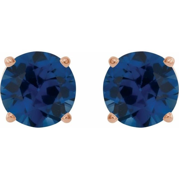 14K Rose 8 mm Lab-Grown Blue Sapphire Stud Earrings