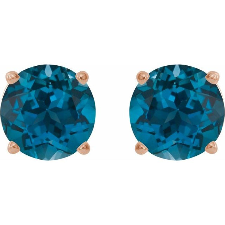 14K Rose 8 mm Natural London Blue Topaz Stud Earrings