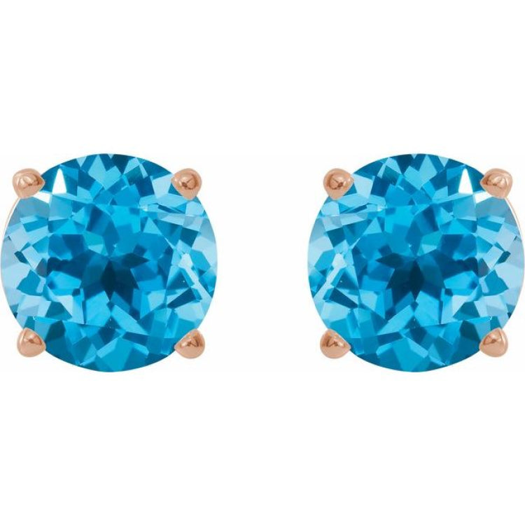14K Rose 8 mm Natural Swiss Blue Topaz Stud Earrings