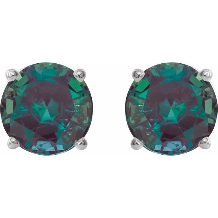 14K White 8 mm Lab-Grown Alexandrite Stud Earrings