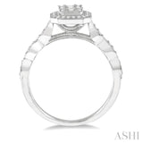 3/8 ctw Emerald Shape Round Cut and Baguette Diamond Fusion Engagement Ring in 14K White Gold