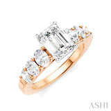 1 Ctw Emerald Shape Oval and Round Cut Diamond Semi-Mount Engagement Ring in 14K Rose and White Gold