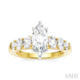 1 Ctw Marquise Shape Oval and Round Cut Diamond Semi-Mount Engagement Ring in 14K Yellow and White Gold