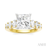 1 Ctw Princess Shape Oval and Round Cut Diamond Semi-Mount Engagement Ring in 14K Yellow and White Gold