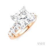 1 1/4 Ctw Princess Shape Oval and Round Cut Diamond Semi-Mount Engagement Ring in 14K Rose and White Gold