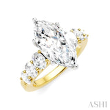 1 1/4 Ctw Marquise Shape Oval and Round Cut Diamond Semi-Mount Engagement Ring in 14K Yellow and White Gold