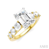 1 1/10 Ctw Emerald Shape Round Cut Diamond Semi-Mount Engagement Ring in 14K Yellow and White Gold