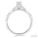 1/2 Ctw Marquise-Carved Shank Engagement Ring With 1/3 Ct Round Cut Diamond Center Stone in 14K White Gold
