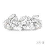 3/4 ctw Curved Center Marquise and Round Cut Diamond Fashion Band in 14K White Gold