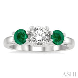 4.65 MM Round Shape Emerald and 3/4 ctw Past, Present and Future Round Cut Diamond Precious Ring in 14K White Gold