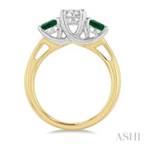4.65 MM Round Shape Past, Present and Future Emerald and 3/4 ctw Round Cut Diamond Precious Ring in 14K Yellow and White Gold