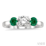 4.30 MM Round Shape Emerald and 5/8 ctw Past, Present and Future Round Cut Diamond Precious Ring in 14K White Gold