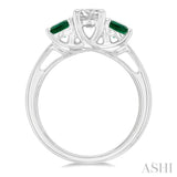 4.30 MM Round Shape Emerald and 5/8 ctw Past, Present and Future Round Cut Diamond Precious Ring in 14K White Gold