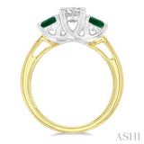 4.30 MM Round Shape Emerald and 5/8 ctw Past, Present and Future Round Cut Diamond Precious Ring in 14K Yellow and White Gold