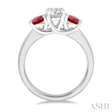 3.90 MM Round Cut Ruby and 1/2 ctw Past, Present and Future Round Cut Diamond Precious Ring in 14K White Gold