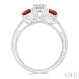 4.30 MM Round Cut Ruby and 5/8 ctw Past, Present and Future Round Cut Diamond Precious Ring in 14K White Gold