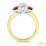 3.90 MM Round Shape Ruby and 1/2 ctw Past, Present and Future Round Cut Diamond Precious Ring in 14K Yellow and White Gold