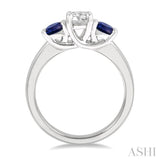 3.90 MM Round Shape Sapphire and 1/2 ctw Past, Present and Future Round Cut Diamond Precious Ring in 14K White Gold