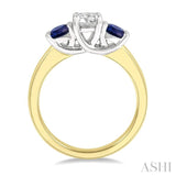 3.90 MM Round Shape Sapphire and 1/2 ctw Past, Present and Future Round Cut Diamond Precious Ring in 14K Yellow and White Gold