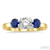 4.30 MM Round Shape Sapphire and 5/8 ctw Past, Present and Future Round Cut Diamond Precious Ring in 14K Yellow and White Gold