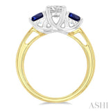 4.30 MM Round Shape Sapphire and 5/8 ctw Past, Present and Future Round Cut Diamond Precious Ring in 14K Yellow and White Gold