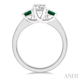3.50 MM Round Shape Emerald and 3/8 ctw Past, Present and Future Round Cut Diamond Precious Ring in 14K White Gold