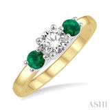 4.65 MM Round Shape Past, Present and Future Emerald and 3/4 ctw Round Cut Diamond Precious Ring in 14K Yellow and White Gold