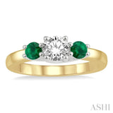 4.65 MM Round Shape Past, Present and Future Emerald and 3/4 ctw Round Cut Diamond Precious Ring in 14K Yellow and White Gold