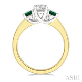 4.65 MM Round Shape Past, Present and Future Emerald and 3/4 ctw Round Cut Diamond Precious Ring in 14K Yellow and White Gold
