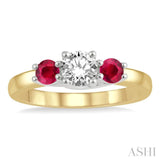 3.50 MM Round Shape Ruby and 3/8 ctw Past, Present and Future Round Cut Diamond Precious Ring in 14K Yellow and White Gold