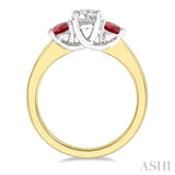 3.50 MM Round Shape Ruby and 3/8 ctw Past, Present and Future Round Cut Diamond Precious Ring in 14K Yellow and White Gold
