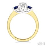 3.50 MM Round Shape Sapphire and 3/8 ctw Past, Present and Future Round Cut Diamond Precious Ring in 14K Yellow and White Gold