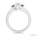 2.70 MM Round Cut Ruby and 1/3 ctw Past, Present and Future Round Cut Diamond Precious Ring in 14K White Gold