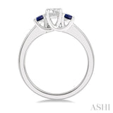 2.70 MM Round Shape Sapphire and 1/3 ctw Past, Present and Future Round Cut Diamond Precious Ring in 14K White Gold