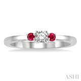 2.15 MM Round Cut Ruby and 1/6 ctw Past, Present and Future Round Cut Diamond Precious Ring in 14K White Gold