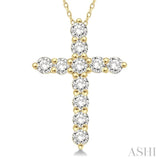 1/4 Ctw Round Cut Diamond Cross Pendant With Chain in 14K Yellow Gold
