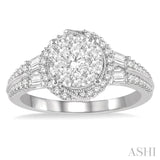 1 Ctw Round and Baguette Diamond Lovebright Engagement Ring in 14K White Gold