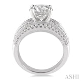 1 1/3 Ctw Semi-Mount Baguette and Round Cut Diamond Engagement Ring in 14K White Gold