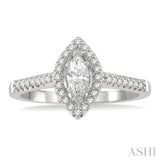 1/2 ctw Round Cut Diamond Engagement Ring With 1/4 ct Marquise Cut Center Stone in 14K White Gold