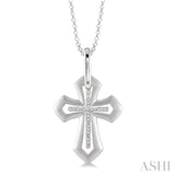 1/20 Ctw Round Cut Diamond Cross Pendant with Chain in Sterling Silver