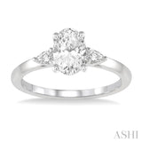 1/2 ctw Oval and Pear Cut Diamond Ladies Engagement Ring with 1/3 Ct Oval Cut Center Stone in 14K White Gold
