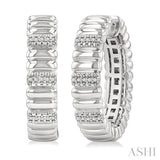 1/10 Ctw Wide Ribbed Plain Polished and Round Cut Diamond Bold Fashion Hoop Earrings in Sterling Silver